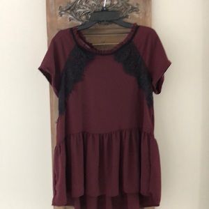Wine short sleeve blouse